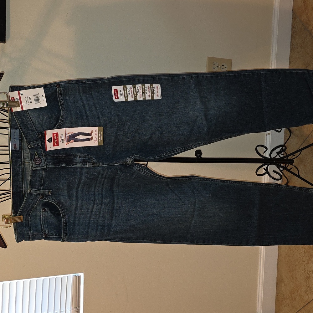 Wrangler Men's Straight Slim Leg Jeans Dark Blue 32x30 (David #7)